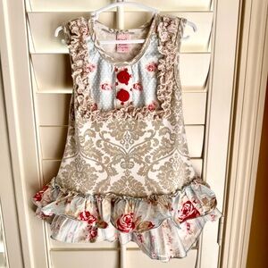 Giggle Moon Love Joy Laughter Dress Girls 6 Floral Damask Ruffle Boutique